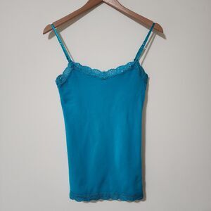 2010 Aeropostle Stretch Womens Lace-Trim Shelf Bra Cami Blue Cotton-Blend Sz S/M